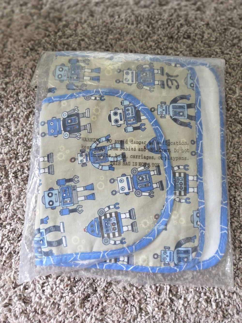 THIRTY-ONE Blue Robot Print Bib & Burp Cloth Set for Kids